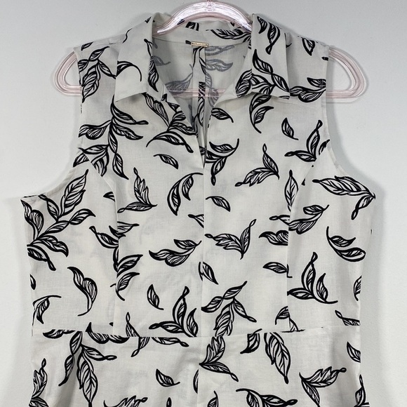 T Tahari Linen Blend Fit & Flare Sleeveless Dress Women's M Leaf Print White - Picture 6 of 13